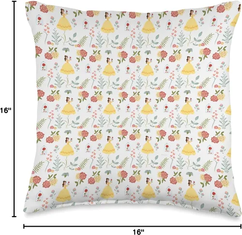 Vista 4 de Disney Princesa Bella y Encantada almohada con estampado de rosas, 16.0 x 16.0 in, multicolor
