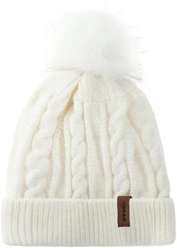 Vista 2 de UOUDIO Conjunto de gorro de punto con pompones para mujer y hombre gorro de esquí de invierno gorro de calavera holgado con forro polar