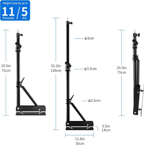 Vista 6 de Selens Brazo de Boom de Montaje en Pared con Base Triangular, Longitud Máxima 51 Pulgadas/130 Cm, Montura de Cámara Ajustable hasta 4.26 Pies