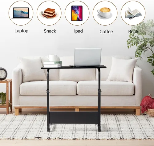 Vista 5 de Karl home Mesa móvil pequeña de 23.6 pulgadas, escritorio para computadora con ruedas, altura ajustable, carrito de computadora portátil, mesa