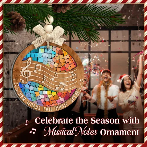 Vista 4 de Adorno de madera con melodía musical – Adorno navideño de notas musicales en clave de sol – “Cuando las palabras fallan, la música habla”, adornos
