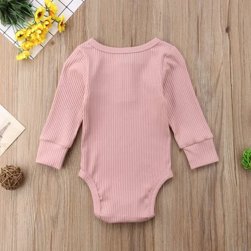 Vista 3 de Seyurigaoka Mameluco de manga larga unisex para bebé recién nacido, con punto acanalado liso, para niño y niña