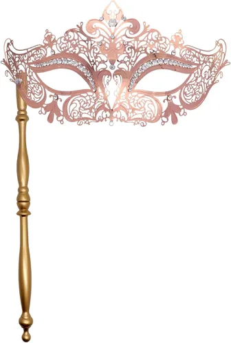 Vista 11 de Thmyo Máscara veneciana de fiesta de Mardi Gras de Halloween con palo de sujeción, máscara de mano con plumas de metal y diamantes de imitación