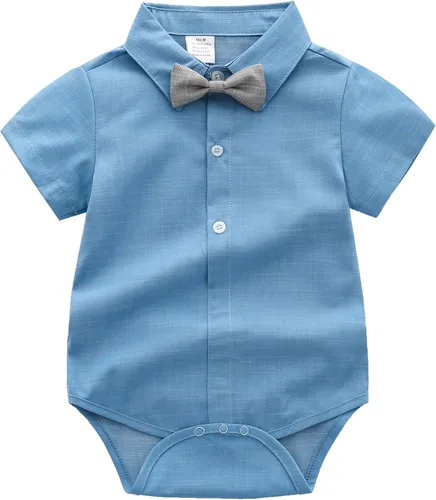 Vista 2 de Trajes de caballero para bebés, camisa de manga corta para bebé+pantalones con babero+corbata de lazo conjunto de ropa