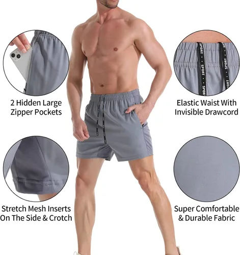 Vista 4 de VPOS Pantalones cortos de gimnasio para hombre de 5 pulgadas, ligeros pantalones cortos deportivos para hombre, de secado rápido, con bolsillos