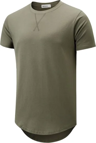 Vista 27 de KLIEGOU Camiseta larga 100% algodón para hombre, preencogida, suave 66 Gris Azul