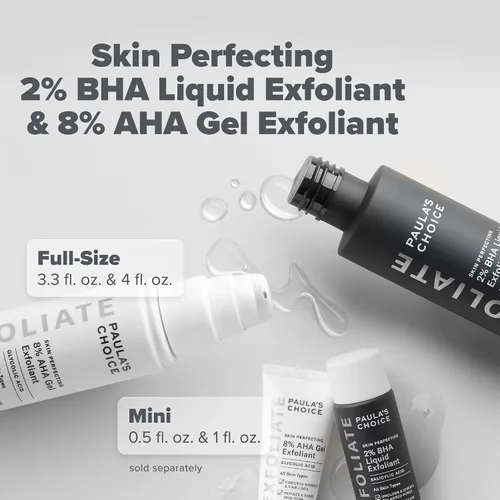 Vista 6 de Perfeccionamiento de la piel 8% AHA Gel Exfoliante y 2% BHA Liquid Duo Facial Exfoliants for Blackheads, Enlarged Pores, Wrinkles & Fine Lines