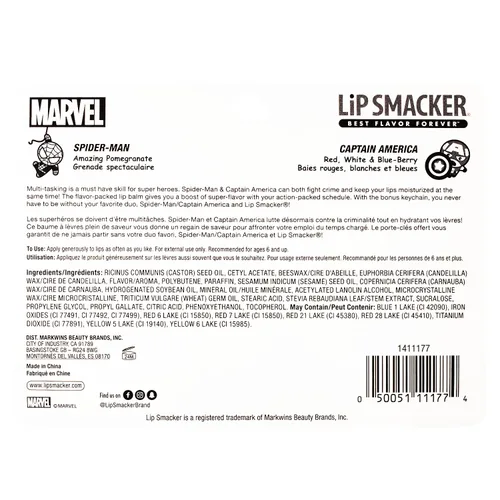 Vista 7 de Lip Smacker Marvel, llavero, bálsamo labial para niños - Spiderman y Capitán América