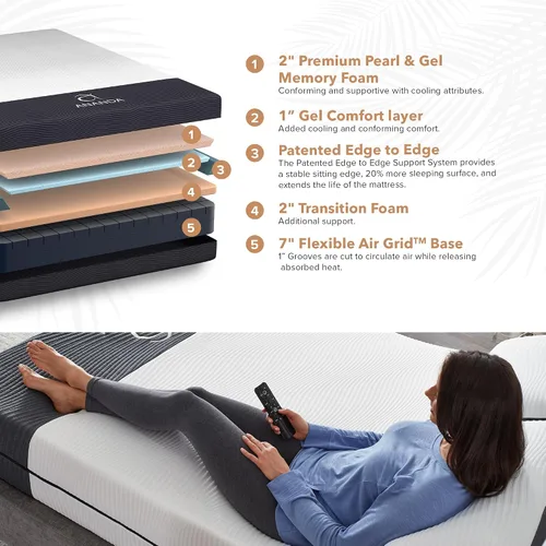 Vista 3 de Blissful Nights Ananda - Colchón de espuma viscoelástica con infusión de perlas y gel frío de 12 pulgadas con base de cama ajustable de primera