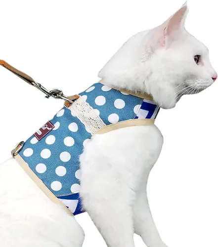 Vista 16 de Arnés de gato con correa, ajustable para gatos, chaleco acolchado para gatos, Black Plaid