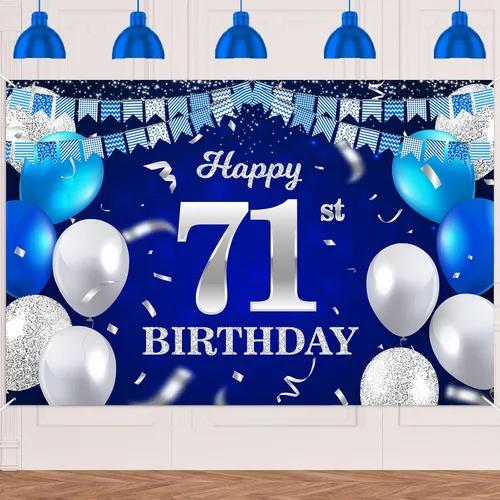 Vista 67 de Bandera de feliz primer cumpleaños con fondo azul marino, globos, confeti, bandera de rayas, luces de puntos, felicitaciones por el tema de 1 año