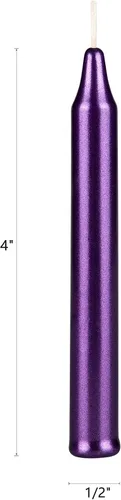 Vista 2 de MEGA CANDLES 20 piezas de velas cónicas sin perfume metálicas de color púrpura oscuro exquisitas, 10 cm de alto x 1 cm de diámetro, Campanas