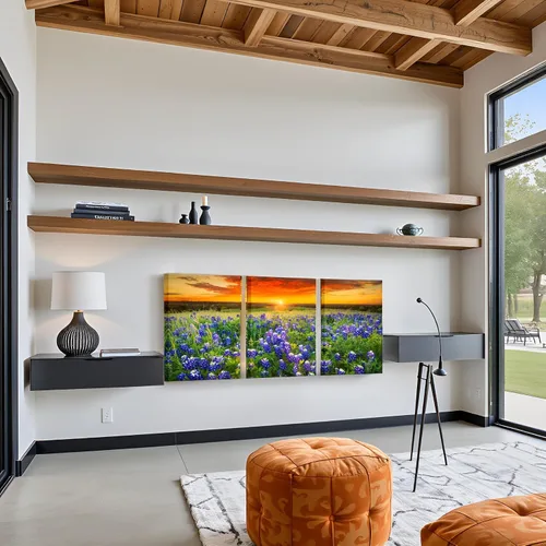 Vista 4 de Nachic Wall Cuadro de 3 piezas de puesta de sol para pared, hermoso campo de arándanos de Texas, pintura fotográfica sobre lienzo, póster de paisaje