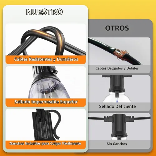 Vista 3 de 100 pies de luces de cadena solar para exteriores con control remoto, luces LED recargables por USB para patio con 52 bombillas ST38 Edison