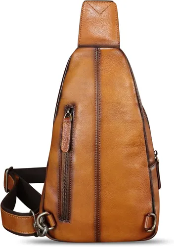 Vista 7 de Bolso de cuero genuino para hombres y mujeres en relieve de piel de cocodrilo honda mochila bandolera de pecho