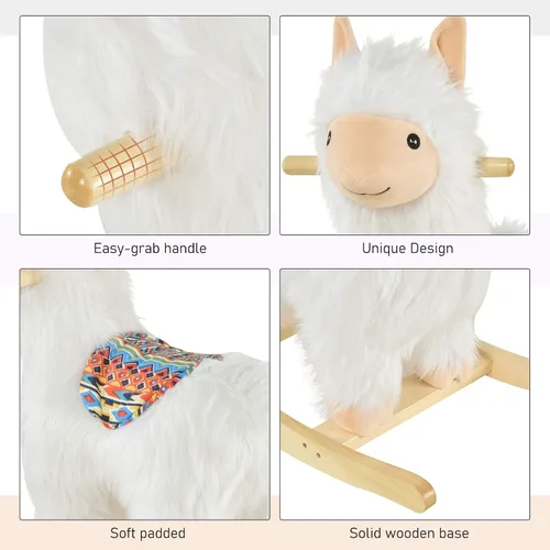 Vista 5 de Qaba Juguete de caballo mecedora para niños, estilo llama, tela de felpa suave para niños de 3 años en adelante