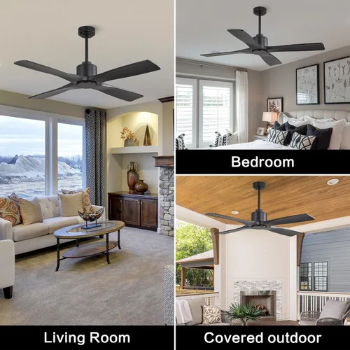 Vista 7 de WINGBO - Ventilador de techo DC de 48" sin luces, 4 aspas de madera maciza talladas, motor DC reversible silencioso de 6 velocidades, ventilador
