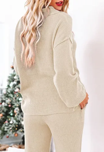 Vista 5 de Viottiset Conjunto de 2 piezas de suéter de punto para mujer, conjunto casual de manga larga