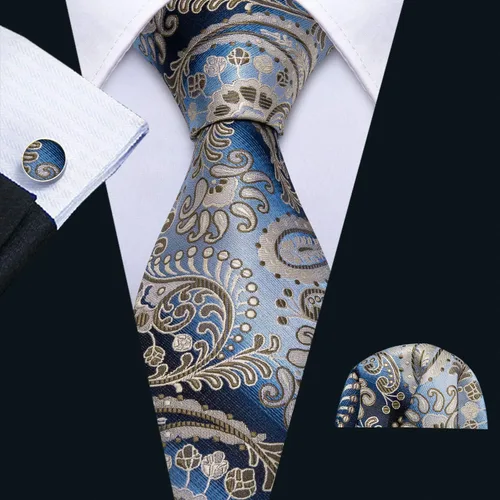 Vista 3 de Barry.Wang Conjunto de moda de corbata de cachemira, gemelos y corbatas para hombre, tejido de seda