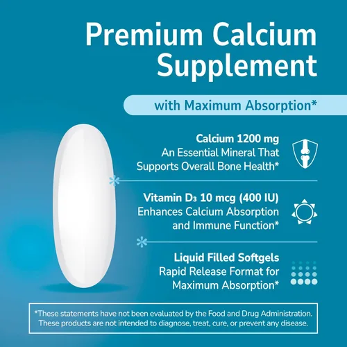 Vista 3 de 21st Century Calcium Plus D3 - Gel blando relleno de líquido, 1200 mg, 90