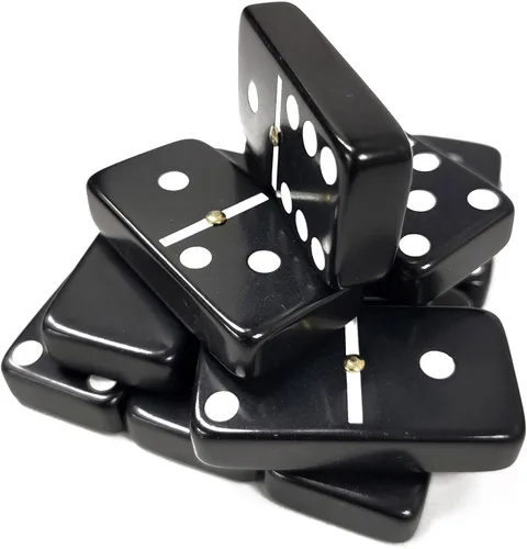 Vista 3 de Marion & Co. Dominó Doble Seis 6 Azulejos Negros Tamaño Jumbo de Torneo Profesional con Giradores en Bolsa Elegante de Terciopelo Negro
