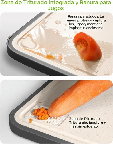 Vista 5 de Tabla de cortar de titanio no tóxica para cocina, tablas de cortar de titanio de grado alimenticio 2 en 1 de doble cara, alfombrilla de corte