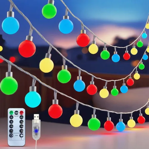 Vista 12 de Cadena de luces de globo Eoako de 38 pies, 100 LED para interiores, enchufe USB, luces de bola en cadena, luces de hadas con control remoto