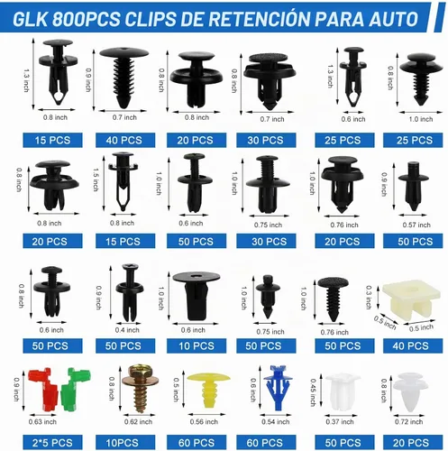 Vista 2 de Kit de 835 piezas de clips de retención y sujetadores de plástico para automóvil - 24 tamaños de clips de nailon para parachoques y guardabarros Azul