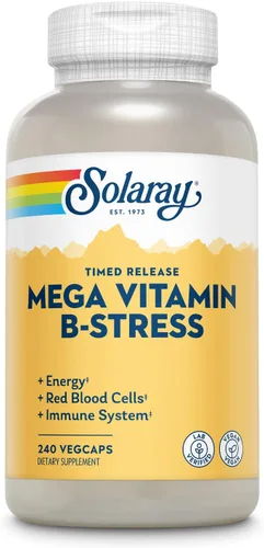 Vista 9 de SOLARAY Mega Vitamina B-Estrés, Complejo vitamínico B de liberación programada con 1000 mg de vitamina C para el estrés, la energía y el apoyo a