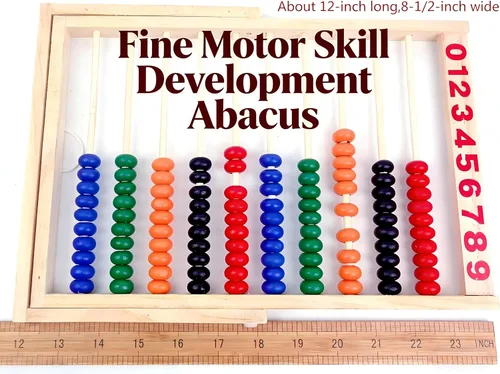 Vista 17 de MAGIKON Marco de números de madera para contar, ábaco de 10 filas para niños que aprenden matemáticas (11-1/2 pulgadas) Wood, 11.5in, 10 rows, 100