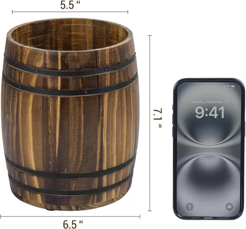 Vista 7 de MyGift Crock para Utensilios de Cocina con Diseño de Barril de Vino, Soporte de Herramientas de Cocina de Madera Quemada Vintage Rústica