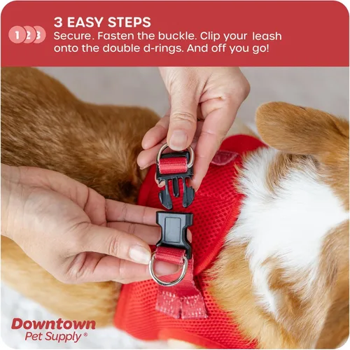 Vista 32 de Downtown Pet Supply Arnés para perro Step-in – Sin tirones, malla acolchada ajustable con ribete reflectante, correa de hebilla segura – Arnés