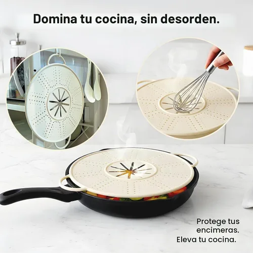 Vista 5 de Pantalla de silicona para sartenes, cubierta protectora contra salpicaduras de aceite con agujeros de filtro y alfombrilla resistente al calor, se