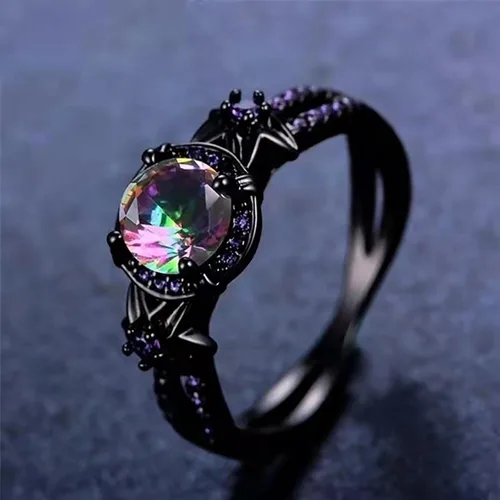 Vista 3 de Anillo de moda con diamantes morados exquisito anillo de circonita de color negro joyería exquisita regalo de Halloween Navidad cumpleaños