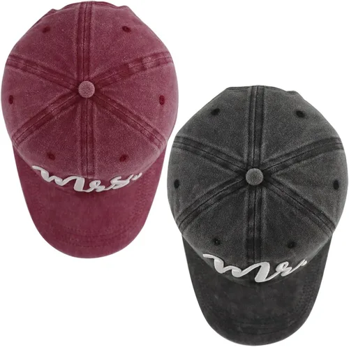 Vista 4 de 2 gorras de béisbol bordadas de algodón lavado ajustable para hombres y mujeres, 2