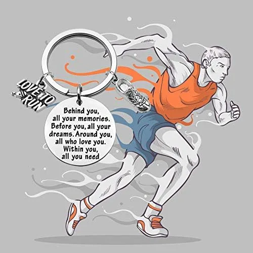 Vista 4 de FEELMEM Marathon Runner Gifts Llavero para correr a través de la pista de campo, joyería de maratón para correr, regalo de pista de regalo