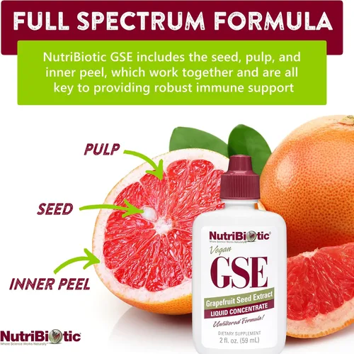 Vista 4 de NutriBiotic GSE, líquido de 2 onzas El extracto original de semilla de pomelo concentrado premium con bioflavonoides Potente apoyo inmunológico