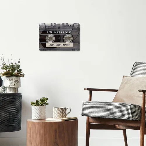 Vista 3 de Letrero de metal inspirador de 12 x 8 pulgadas, arte de pared retro de aluminio con frase "Life Has No Rewind" Enjoy Every Moment Positive Quotes