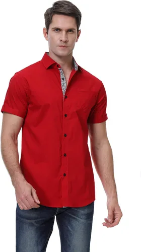 Vista 3 de Esabel.C Camisas de vestir de manga corta para hombre, ajuste regular, casual, con botones