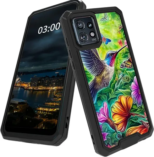 Vista 26 de Funda para Motorola Edge Plus para Moto Edge Plus 2023 con diseño de patrón de mariposa artística a prueba de caídas de policarbonato duro de doble
