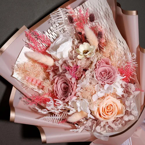 Vista 3 de Bonsion Regalos de flores preservadas para mujeres, flores para entrega, regalos de rosas polvorientas para ella, ramos de rosas preservadas
