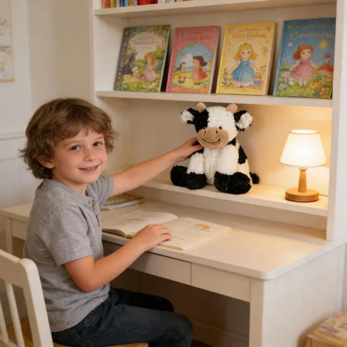 Vista 7 de Hopearl Adorable Vaca de Peluche, Juguetes de Vaca Flexible Suave, Animales de Peluche, Regalos de Cumpleaños Lindos para Niños, Niñas, Niños