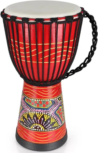 Vista 12 de Tambor africano de Djembe, estándar 8 '' tambores cosidos tela azul del Congo, tambor profesional del bongo con la cabeza del tambor de la piel