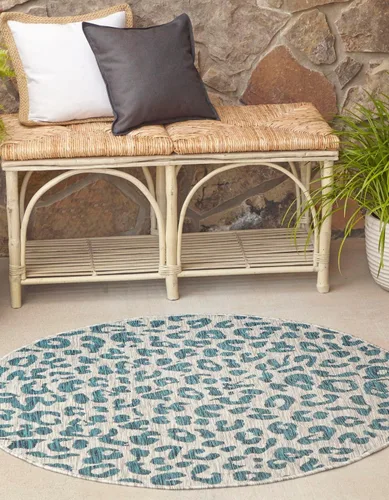 Vista 21 de Unique Loom colección Outdoor Safari Alfombra para exteriores - Leopardo (13' redonda, azul/gris)