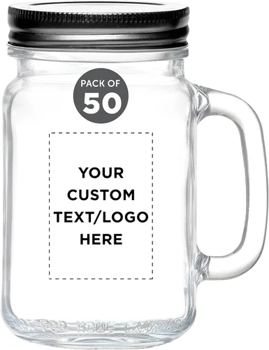 Vista 18 de DISCOUNT PROMOS Tarros de masón con mango Libbey personalizado con tapa de 16 onzas, juego de 10, paquete personalizado a granel