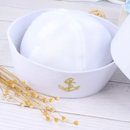 Vista 7 de Olgaa 4 Pack blanco marinero gorras para adulto yate marino marinero sombreros para marinero vestir fiesta Cosplay