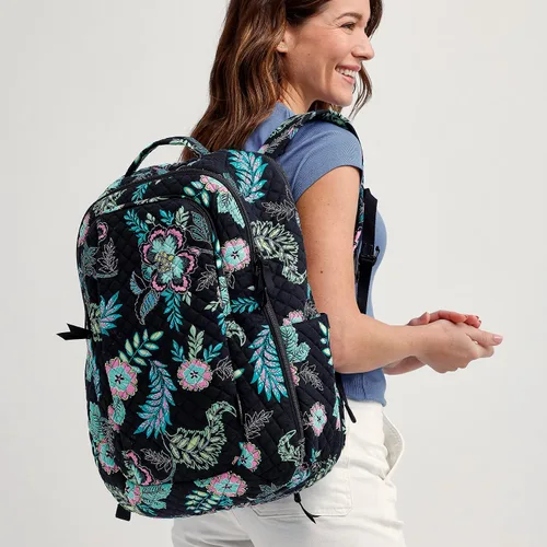 Vista 8 de Vera Bradley Mochila grande de algodón para mujer, Medallón Tranquil - Algodón Reciclado