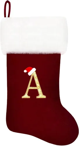 Vista 37 de Calcetines de Navidad bordados de 20 pulgadas con monograma, terciopelo negro con puño de felpa blanca supersuave, adornos clásicos para decoración