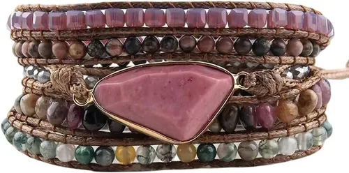 Vista 107 de ZOSOJONA - Pulseras bohemias hechas a mano de piedra natural, que dan vuelta, con cuentas de cristal de turquesa