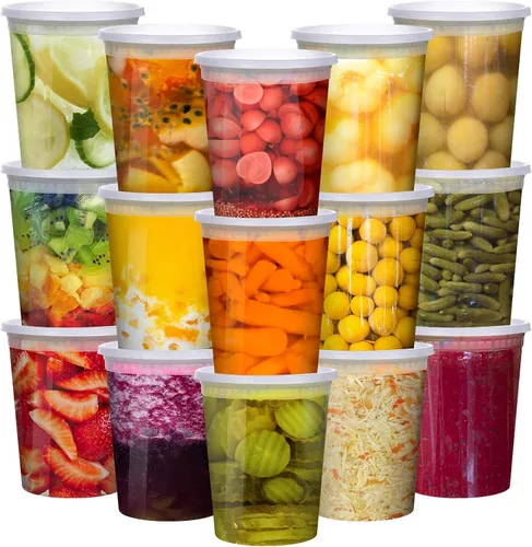 Vista 8 de vivigu Recipientes de delicatessen con tapas 48 juegos [8, 16, 32 oz 16 cada uno] - Recipientes de almacenamiento de alimentos con tapas aptos